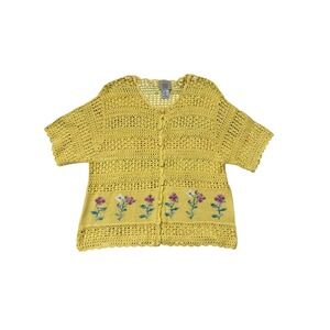Vintage 90s Teddi Floral Embroidered Crochet Cardigan – XL